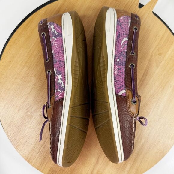 Sperry Angelfish Varsity Leather Floral Sequin Boat Shoe Purple Brown 9.5 - Picture 5 of 11